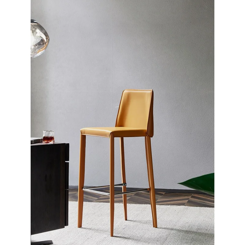 

Italian Style Light Luxury Bar Chair Home Modern Minimalist High Chair Island Stool Saddle Leather Dining Chair Industrial Style