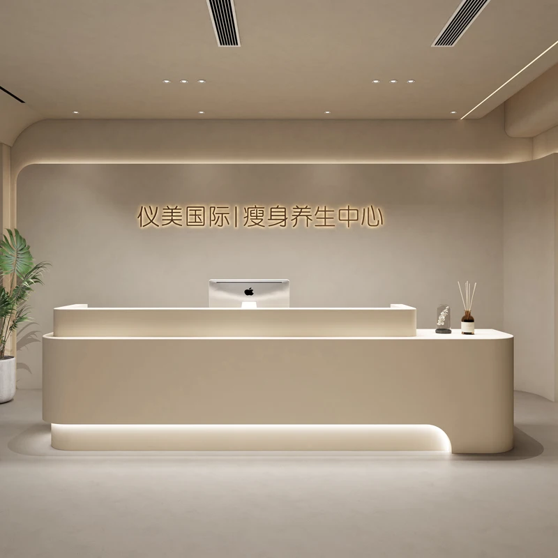 Custom Modern Curved Reception Desk for Beauty Salon Hairdressing Furniture Reception Counter Front Desk Custom Showcases