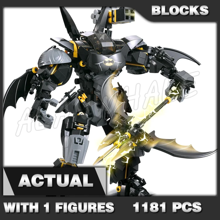 

1181pcs Super Fighter BatMech Black Robot Joints Movable garage Platform Base 7143 Building Blocks Toy Compatible With Model