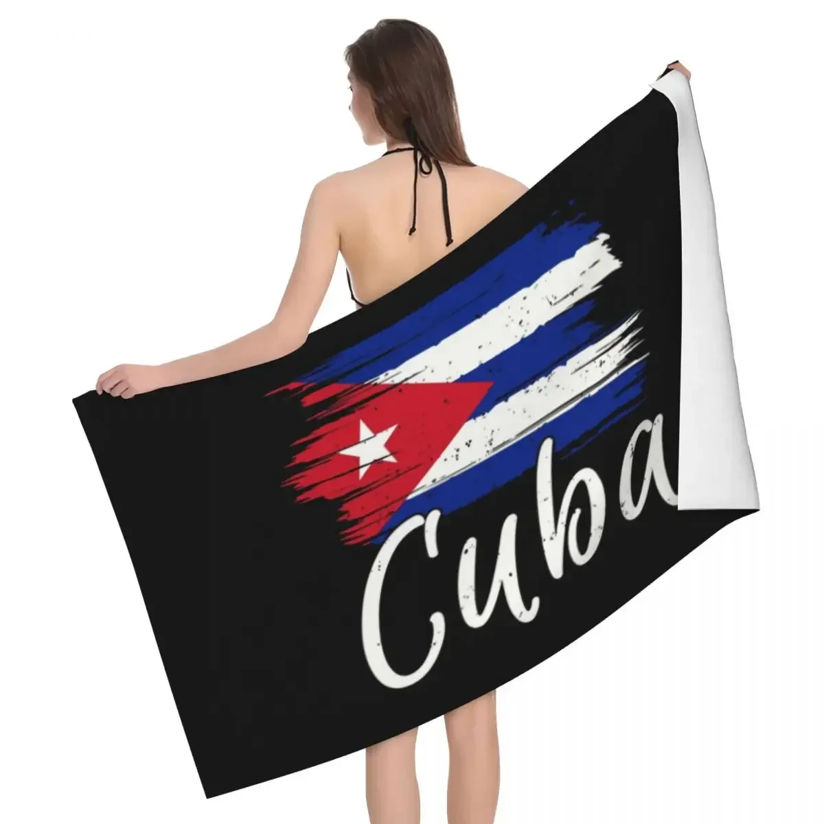 Custom Cuba Cuban Havana Flag Beach Towel Quick Drying Cuban Patriotic Super Soft Microfiber Bathroom Sauna Towels