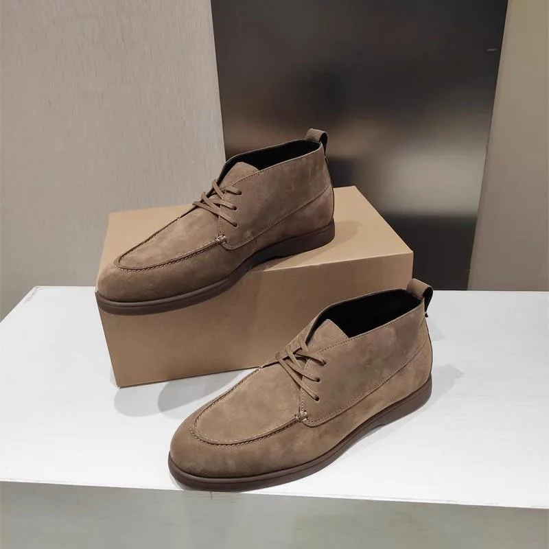 Garaouy Spring Autumn 2024 New Men Genuine Leather Lacing Suede Flat Shoes Simple Solid Versatile Commute Male Shoes Chic