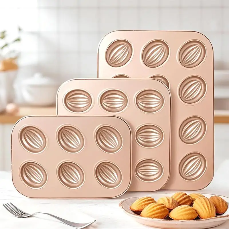 High-quality 6/9/12 Cavity Cake Mold Non-stick Coating Olive-shaped Baking Tray DIY Carbon Steel Muffins Moulds Kitchen Home