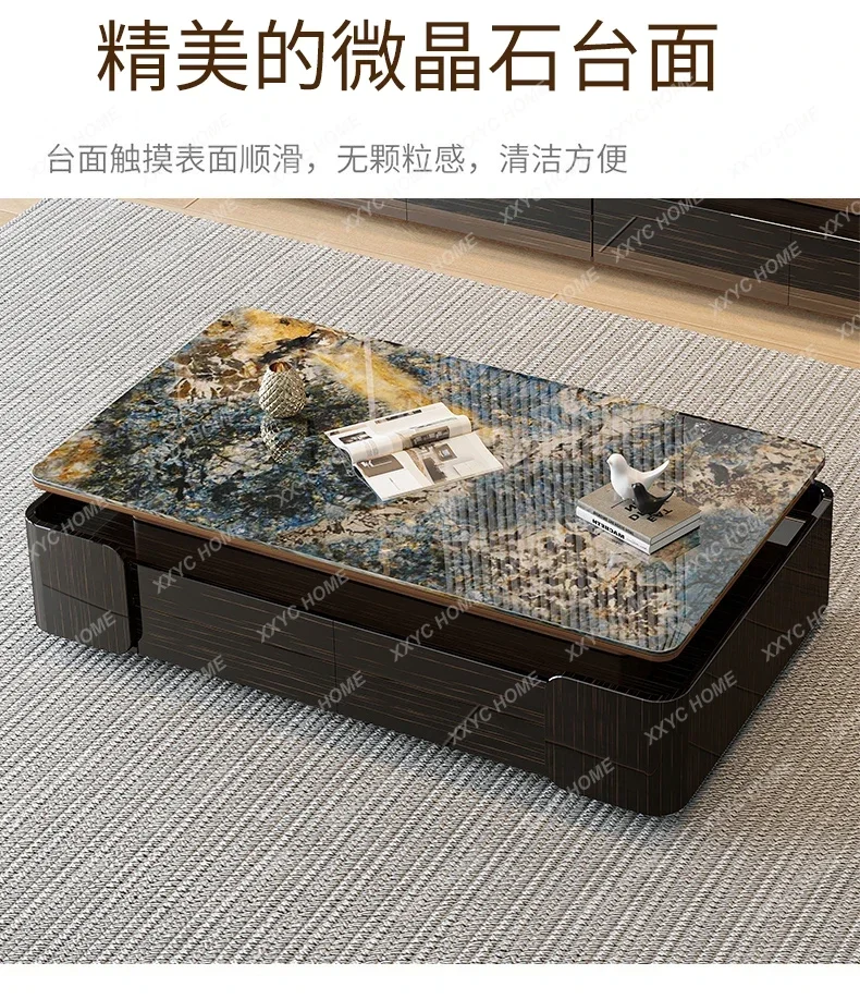 Light luxury creative high-end sense simple and lengthened large apartment microcrystalline stone coffee table  FT