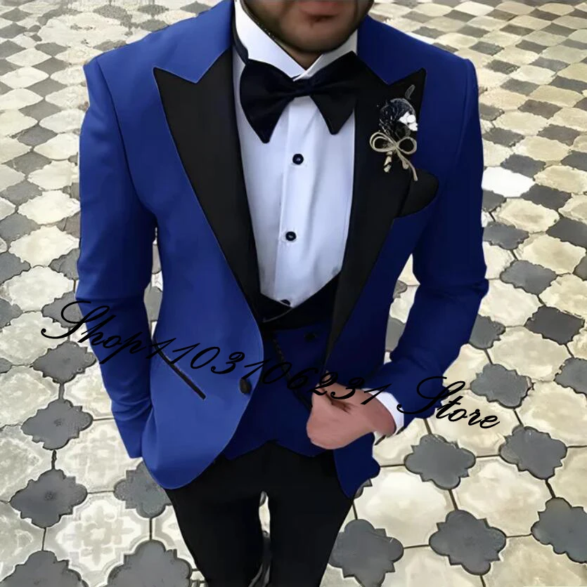 2024 High Quality Men Suits 3 Pieces Wedding Groom Tuxedos Custom Elegant Gray Men Party Tuxedos Blazer Vest Pants Costume Homme