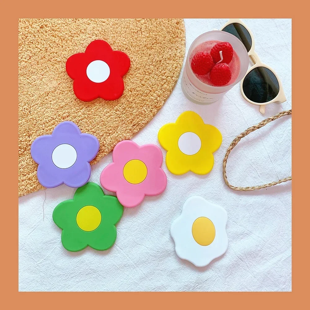 1pc Colorful Flowers Mirrors Mini Portable Pocket Makeup Mirrors Fashion Ins Style Creative Silicone Small Mirror