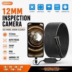 Auto Focus Endoscope 12MM 5MP Cameras Borescope For Car Pipe Inspection 1080p Mini Camera 4 Led Cables For Android And PC