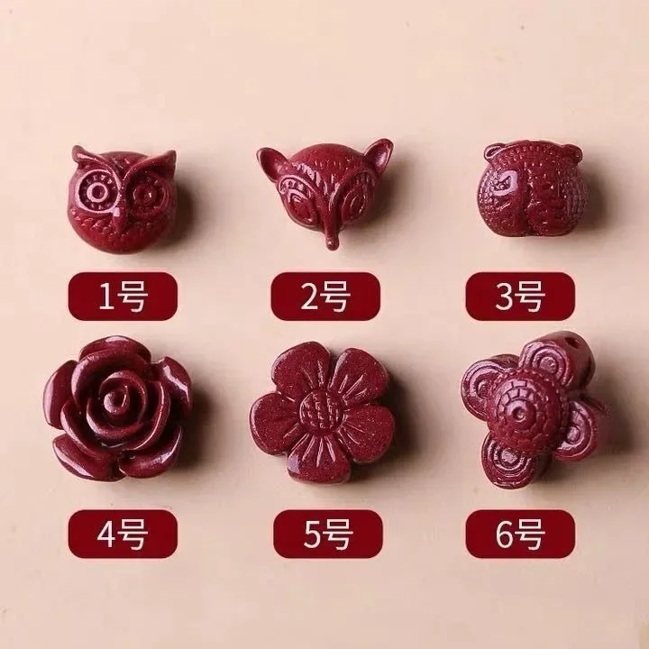 5Pc Natuurlijke Cinnaber Chinese Uil Vos Bloem Diy Telefoon Keten Sleutel Armband Oorbellen Sieraden Mode Accessoires Vrouw Amulet