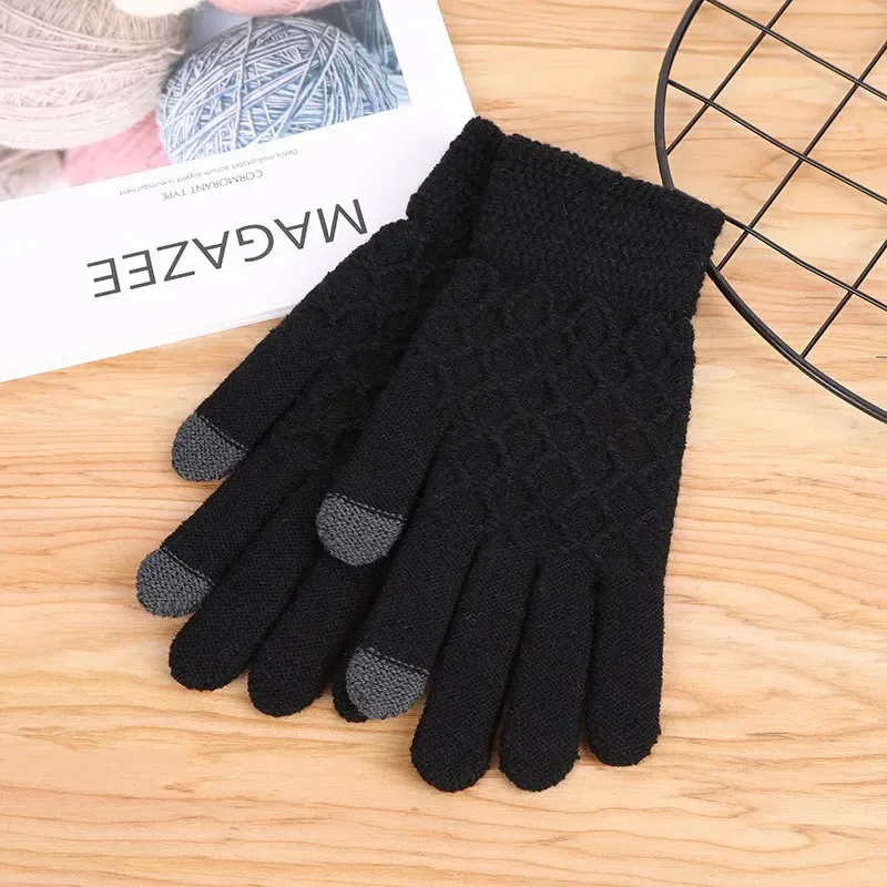 Autumn Winter Version of The Touch Screen Knitted Wool Plus Velvet Thickening Outdoor Riding Gloves for Men Accessories Gifts