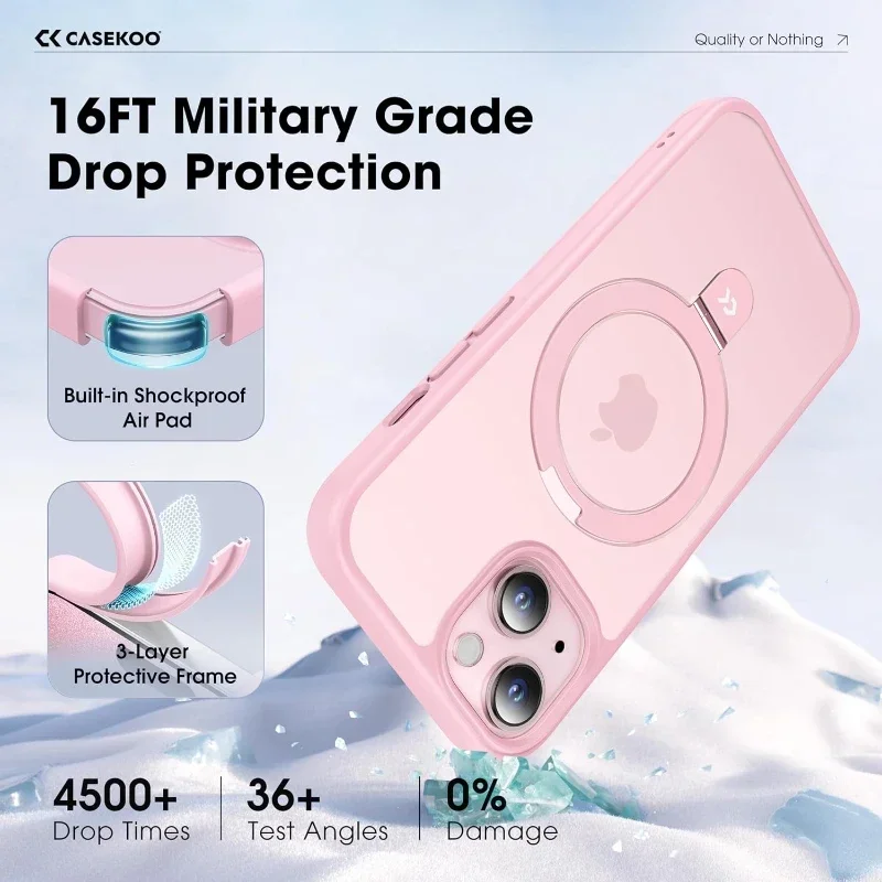 Suitable for iPhone 16 Pro Max Luxury Magnetic Charging Phone Case CASEKOO Genuine Official Magnetic Ring Stand for 15 Plus Case