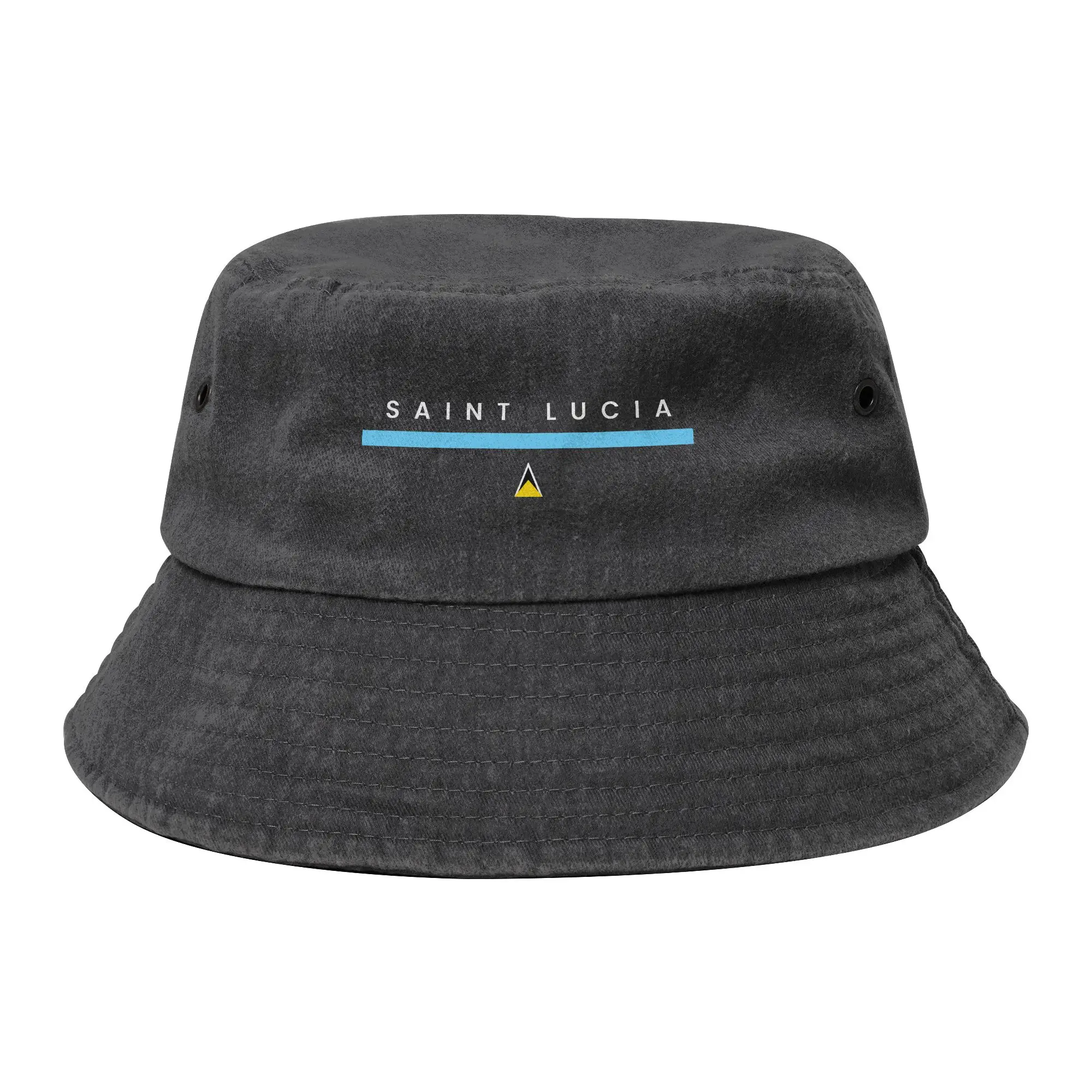 Saint Lucia Flag Bucket Hats for Men Women Vocation  Distressed Washed Field Hat Streetwear  for Outdoor Sport Fisherman Caps