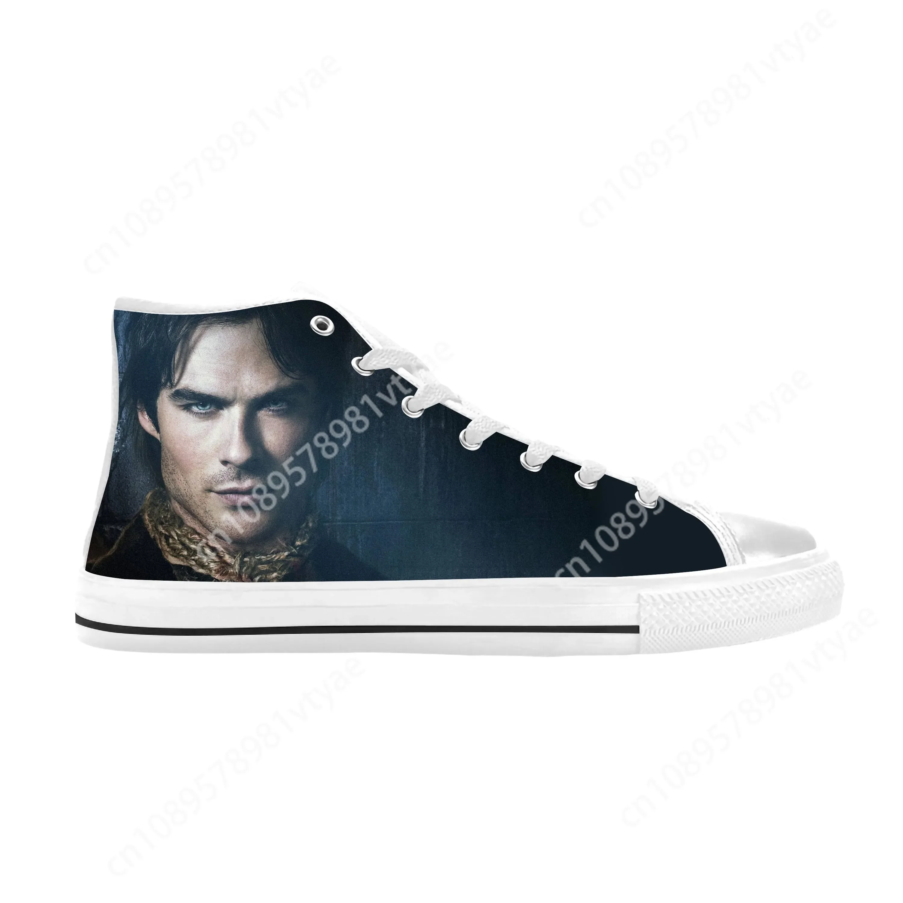 Hot The Vampire Diaries Damon Salvatore Cool High Top Sneakers Mens Womens Teenager Canvas Sneaker Casual Shoes Custom Shoe