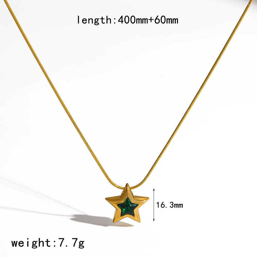 Damen-Halskette mit Pentagramm-Zirkon-Anhänger aus 316L Edelstahl, schlichtes Design, wasserdicht, Schmuckgeschenk – Detail 7
