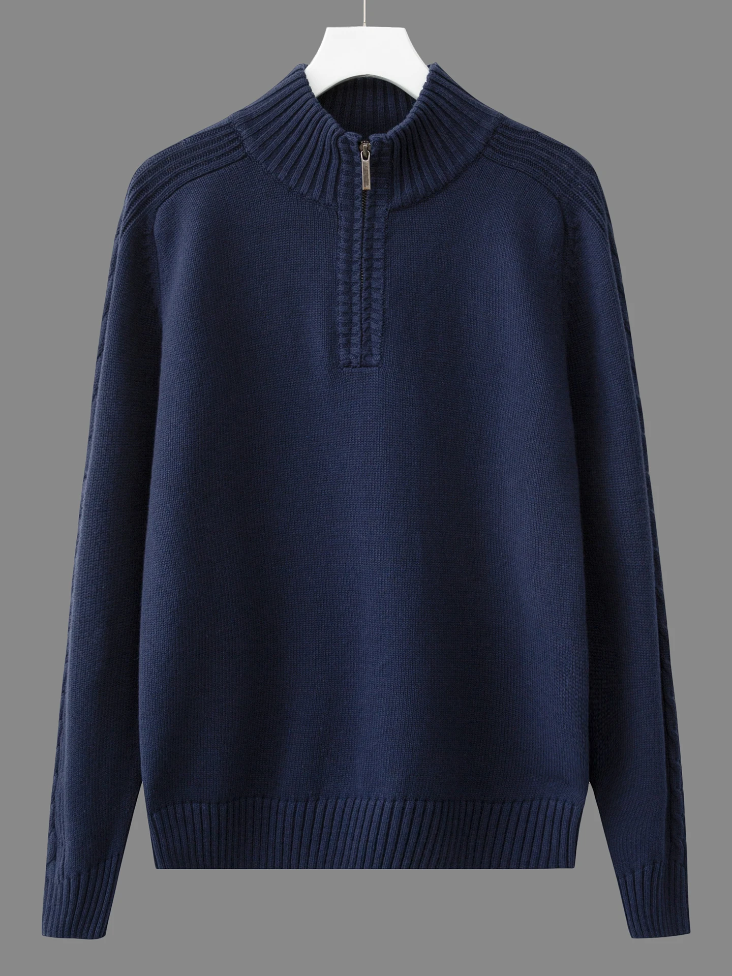 

Men's Winter Thiened Warm Pure Cotton Zipper Knitted Sweater Slim Fit f High Collar Base irt Casual Woolen Sweater