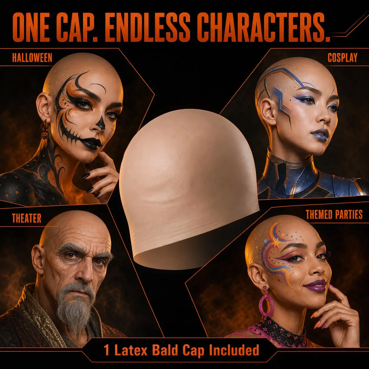 Latex-Kopfhaube für Erwachsene, realistische, nackte Kopfhaut für Halloween-Kostüme, mit anpassbaren Rändern, geeignet für Halloween, Cosplay, Theater. – Detail 6
