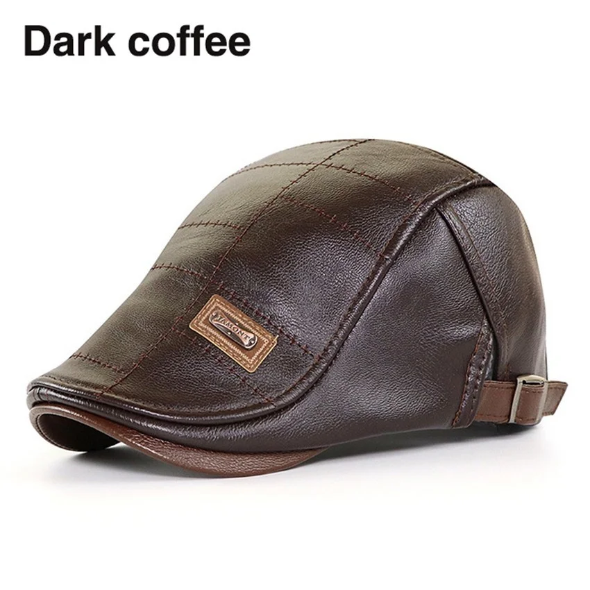 

PU Leather Peaked Cap Men Flat Cap Warm Duckbill Cap Beret Hat Outdoor Windproof Waterproof Hat Casquette