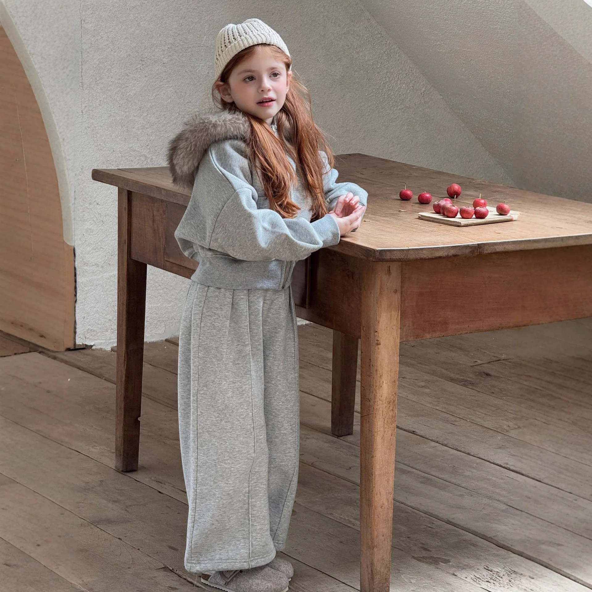 2025 الخريف الشتاء ملابس الأطفال الأطفال القدم ملزمة مجموعة بناطيل رجالي الكورية الفتيات سميكة أفخم عادية قطعتين مجموعة #3