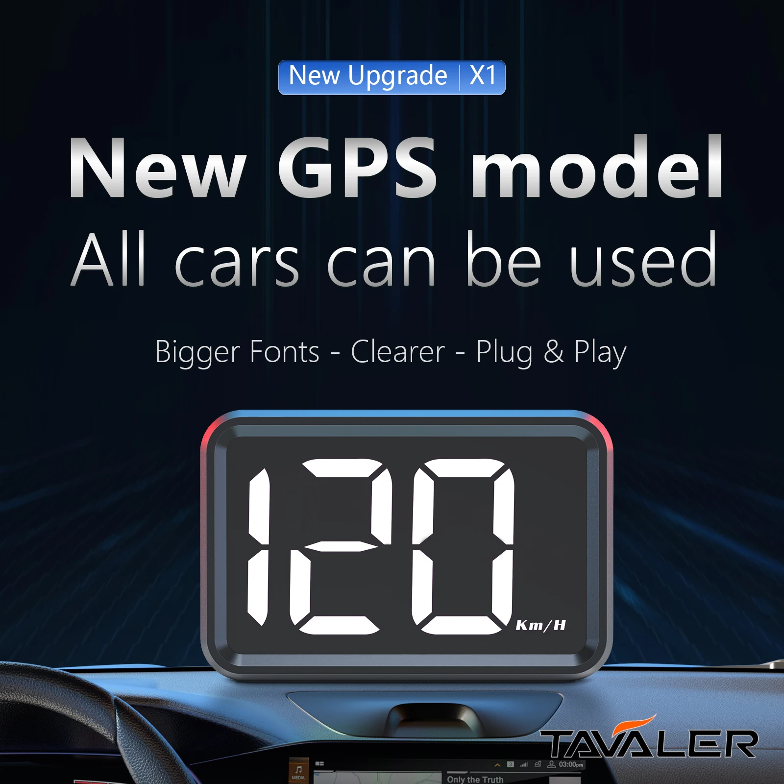 Universal X1 GPS HUD Car Digital Speedometer HD Large Screen KMH Head‑Up Display Plug & Play Auto Speed Monitor For All Vehicles