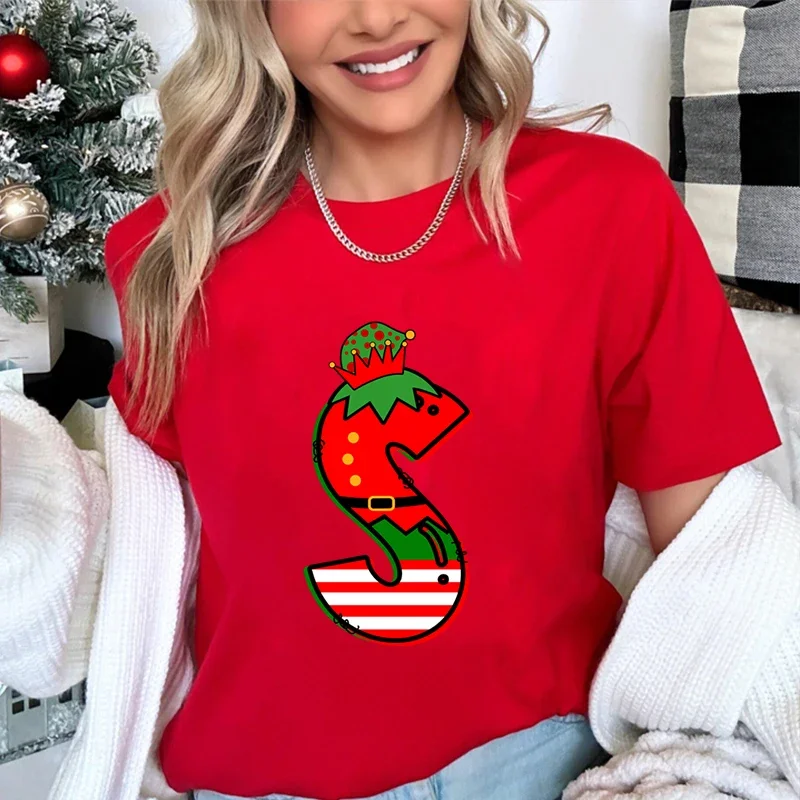 เสื้อยืดพิมพ์ลายแฟชั่นสำหรับผู้หญิง ลายคริสต์มาส สบายๆ หลวมๆ และใส่สบาย เสื้อแขนสั้นสำหรับผู้หญิง