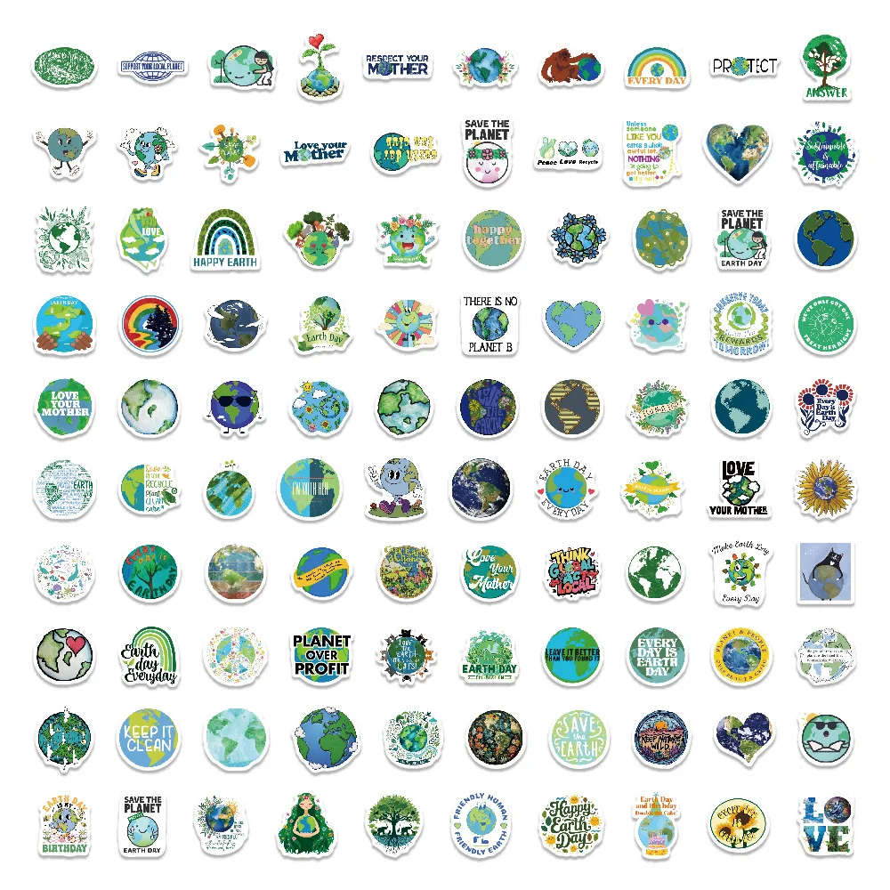 10/50/100PCS Earth Day Stickers Love the Earth Cartoon Decoration Protect the Environment Decals Laptop Guitar Graffiti Sticker