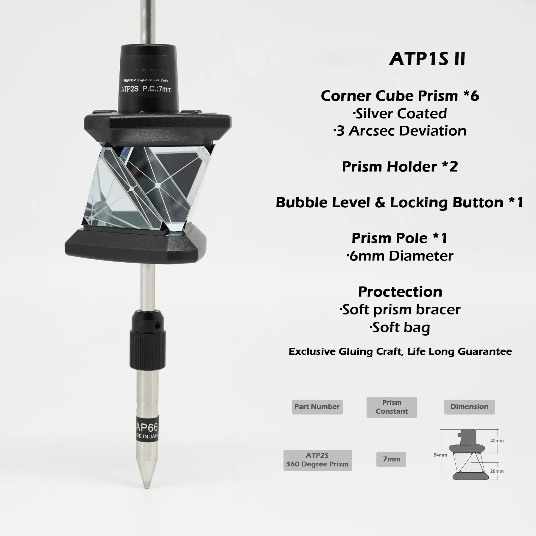 ATP2S, Sliding 360 Degree Reflective Prism, 3rd-Party Reflector for Japanese Total-station Accessories Topography Survey