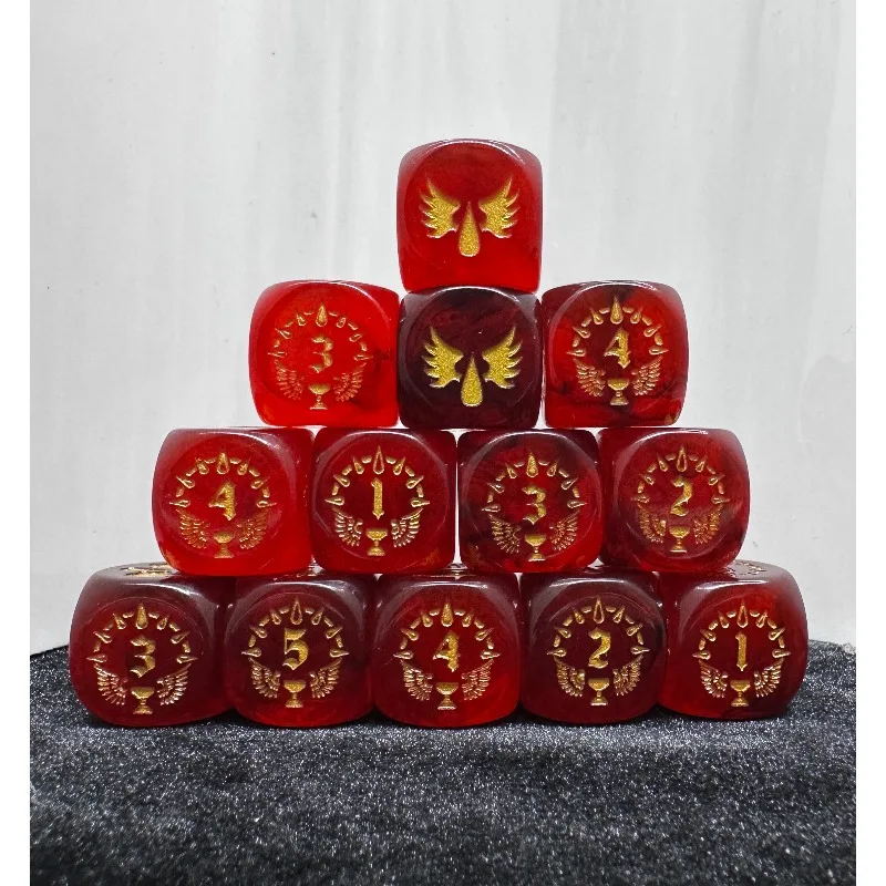 Warhammer 40K Seraphon Dice 10/20Pcs 16mm D6 Red Swirl Resin Golden Wing Emblem Dice Tabletop Wargame Hobby Accessories