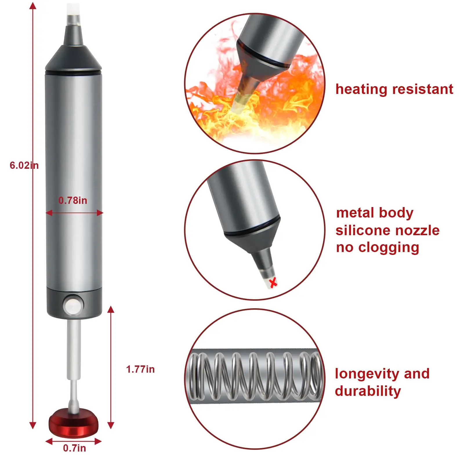 Solder Sucker Device, Solder Sucker Tool No Clog, Desoldering Pump, Manual Solder Remover, Heat Resistan Silicone Sucking Nozzle
