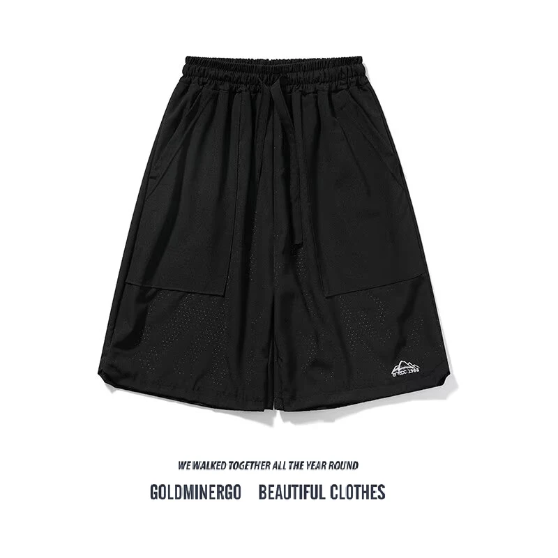 

Летние тонкие баскетбольные лыжи из ледяного шелка, дышащие, повседневные свободные брюки пять четвертей, двухслойные брюки Me Airy ort