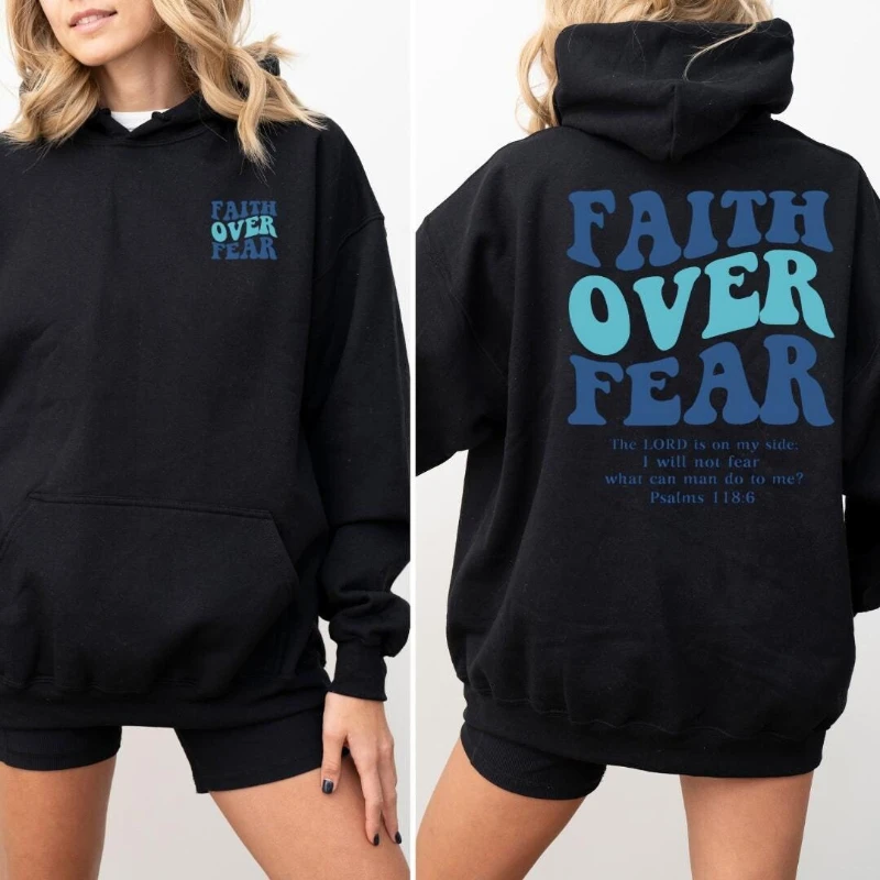 

Faith Over Fear HOODIE - Christian Sweatshirt for Men & Women, Unisex Bible QUOTE Hoodie, Motivational Religious SWEATER