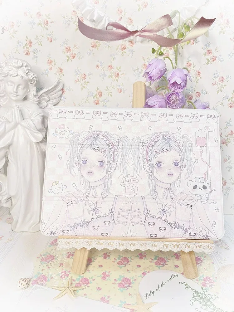 Funda rosa original, adecuada para ipad, funda de material acrílico triple