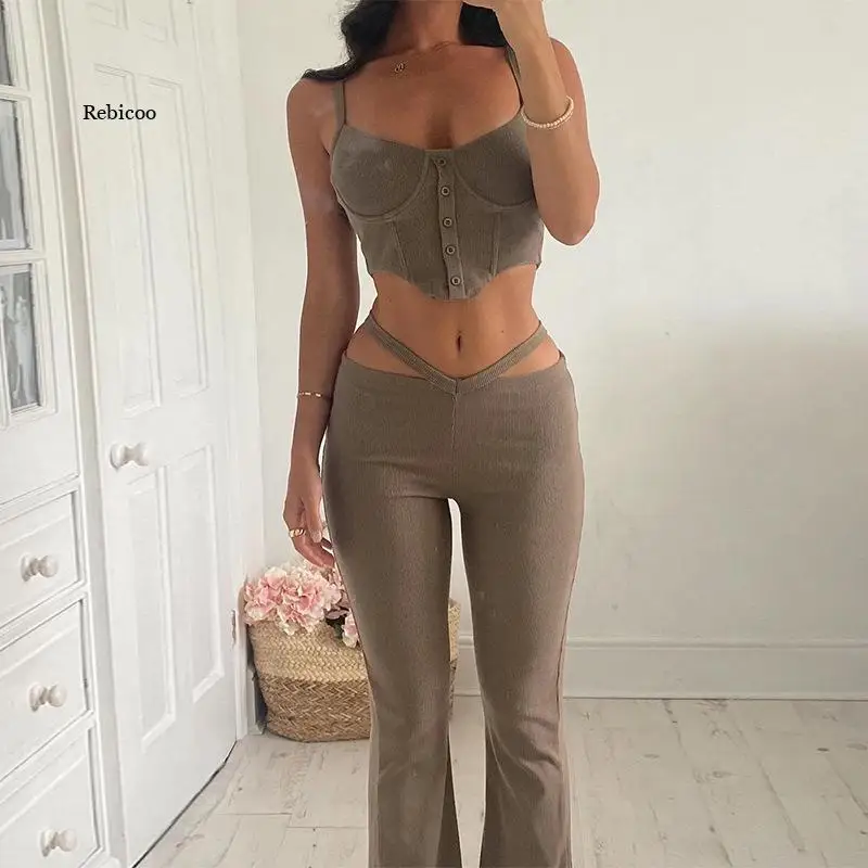 

Summer Elegant Office Lady 2 Piece Set Women Tracksuit Tank Top+Low Waist Pants Casual Hot Street Matching Suit