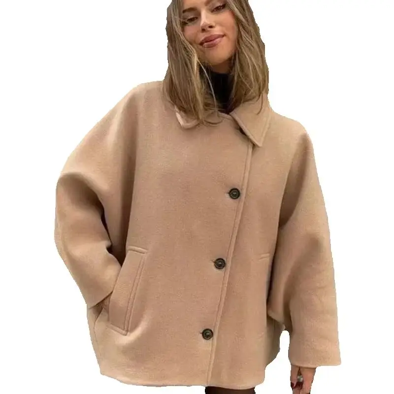 Winter Women's Coat 2026 European-Style Collar Loose Fit Multiple Colors Woolen Material