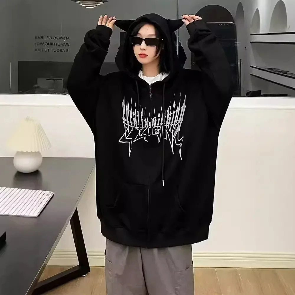 سترة بغطاء للرأس بسحاب فضفاضة على طراز الشارع بأكمام طويلة للجنسين ملابس خارجية غير رسمية للمراهقين والرجال ملابس خروج عصرية رائجة البيع #3