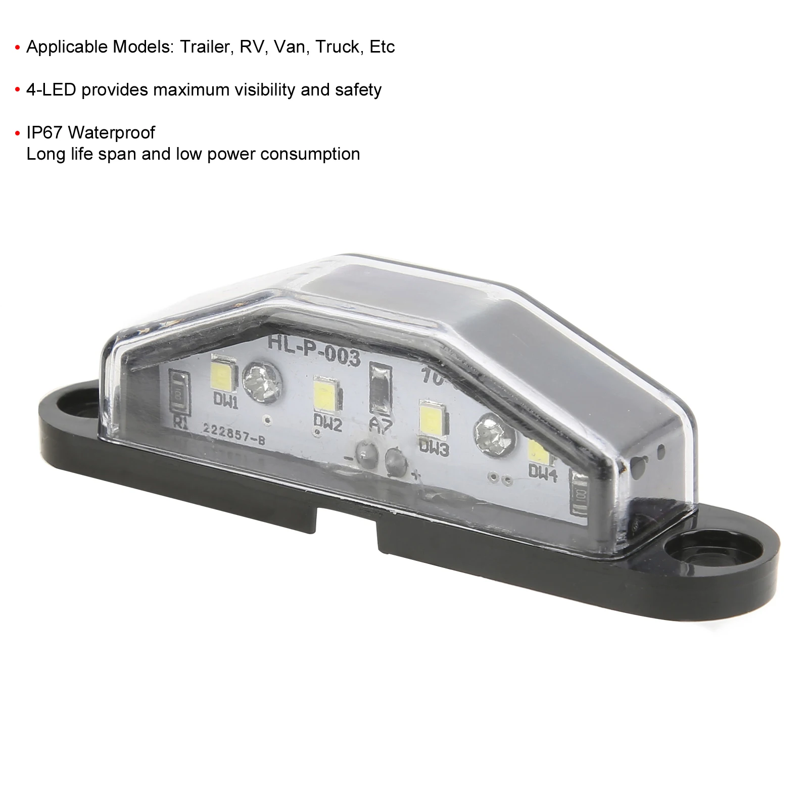 RV License Plate Lamp, 4‑LED License Plate Light 10‑30V IP67 Waterproof Durable Lamp for Trailer RV Van Truck