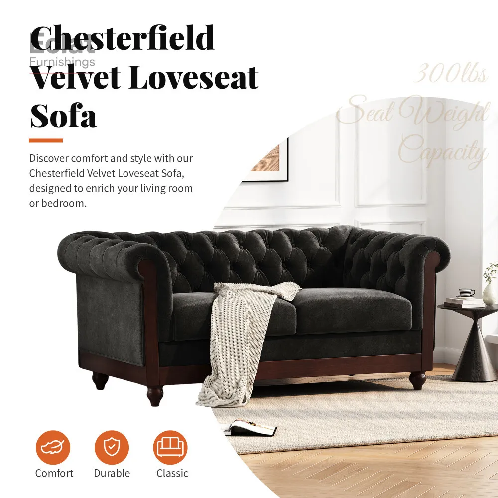 

Chesterfield Velvet Loveseat ,2-Person Rolled Arm Dutch Plush Upholstered Sofa Couch with Tufted Button for Living Room,Bedroom