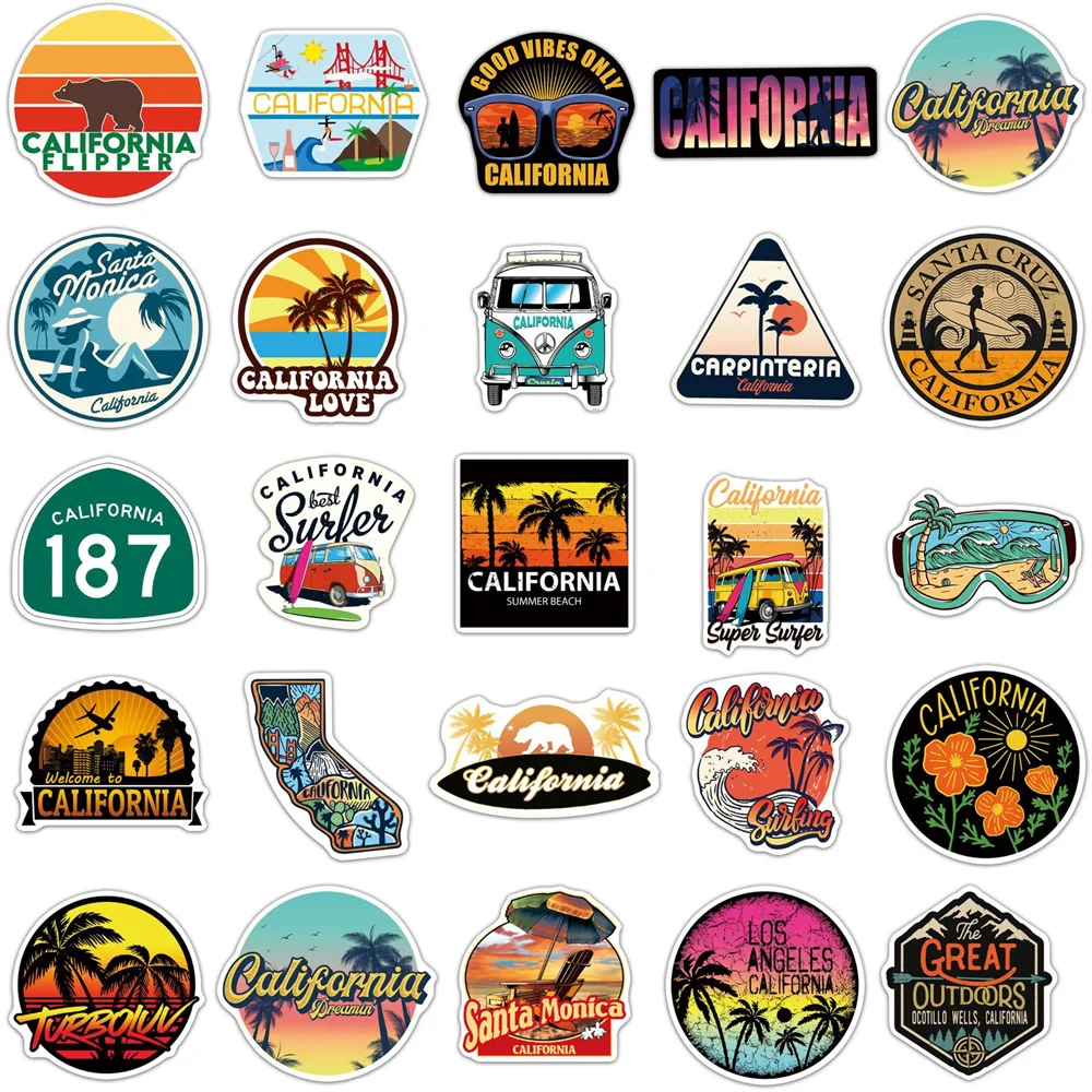 50PCS California Travel Animal Personality Pattern Graffiti Sticker Luggage Laptop Ipad Gift Skateboard Sticker