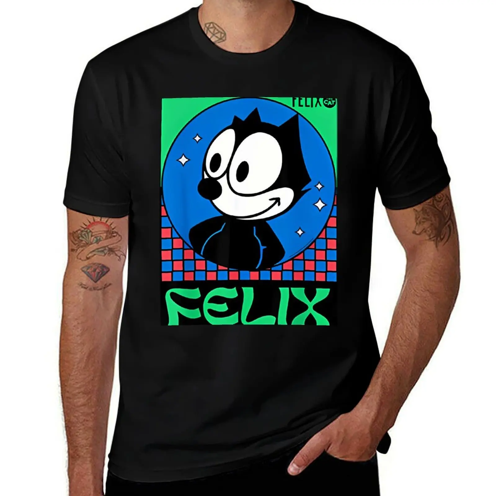 Felix The Cat Checkered T-Shirt Casual Light Summer Short Sleeve Top T-Shirt