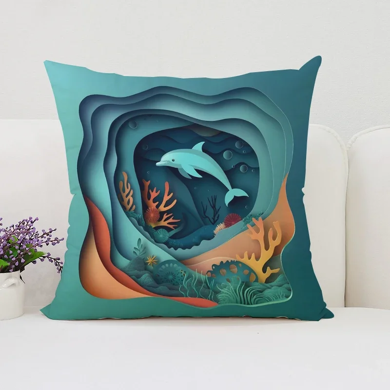 غطاء وسادة ديكور دلفين لطيف ، ديكور منزلي ، غطاء غرفة جمالي لأغطية الوسائد ، غطاء وسادة 45x45 ، 40x40 #5