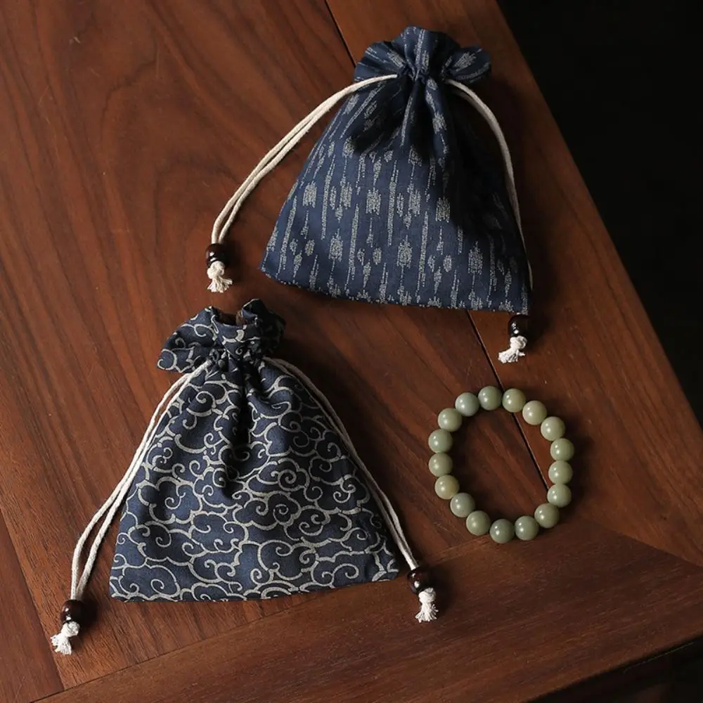 Versatile Linen-cotton Jewelry Storage Bag Dustproof Chinese Style Drawstring Bag Portable Cord Pull Bag Buddha Bead