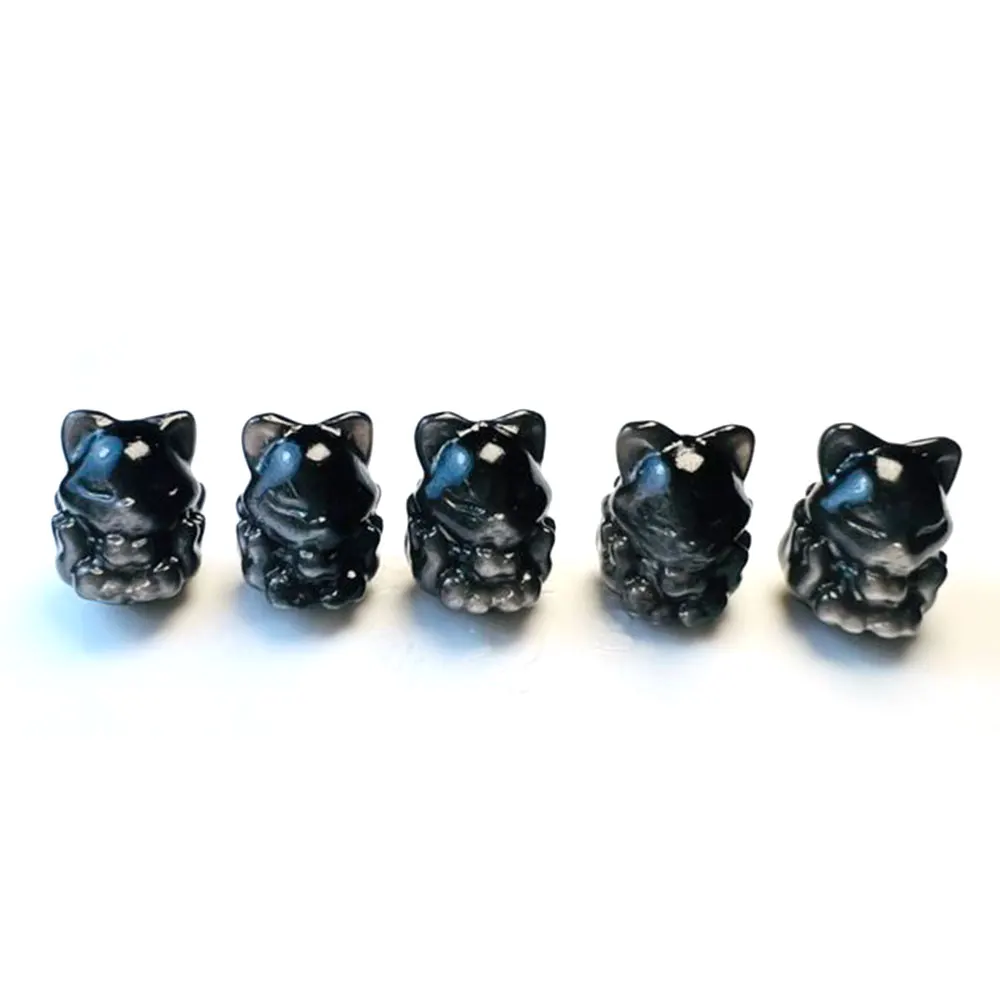 Natural Silver Obsidian Nine Tailed Fox Mini Carvings Crystal Stones Figures Crystals Healing Gemstone DIY Home Decor Decoration