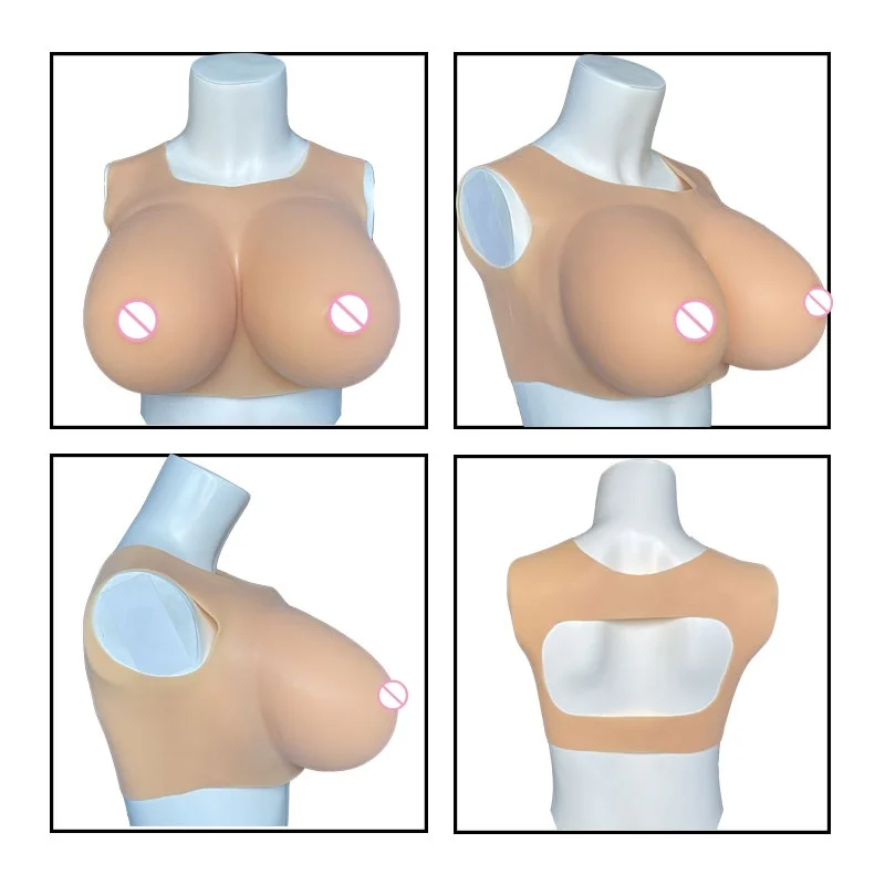 Silicone Breast Forms Bodysuit Shake Fake Boobs Plate BCDEG Sizes for Drag Queen Crossdress Transgender Cosplay with Nipple