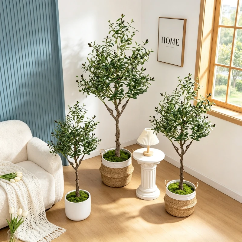 2026-hot-new-olive-trees-artificial-indoor-faux-olive-tree-silk-fake-plant-with-natural-wood-trunk-and-lifelike-fruits-for-home