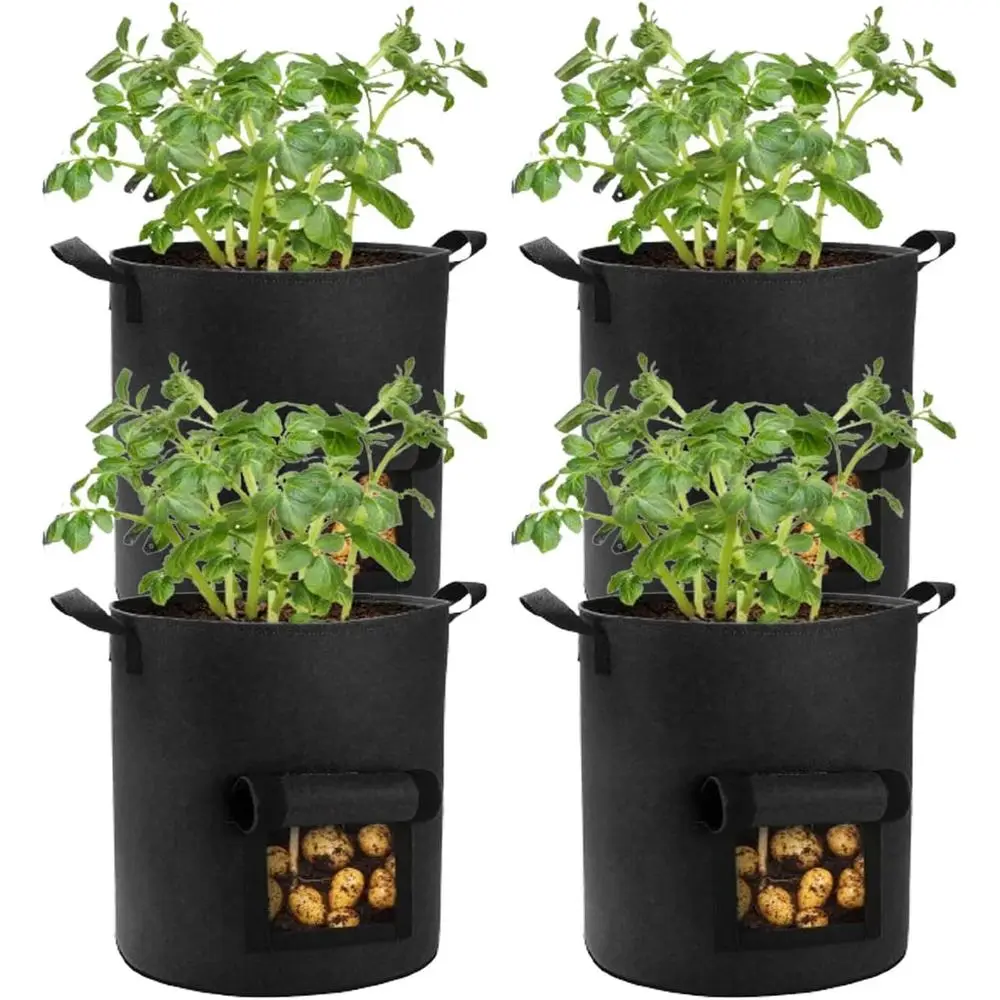 4 Pack 10 Gallon Grow Bags with Handles, Heavy Duty Fabric Pots for Planting Potato, Carrots