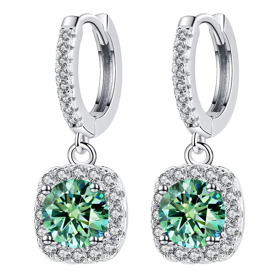 FIRERING 100% Teal Moissanite Drop Earrings with Certificate Passed Diamond Test Earrings  S925 Silver Women Jewelry Gift