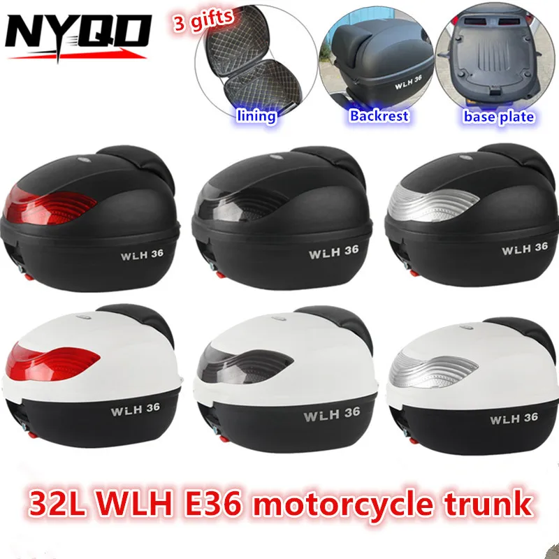 Universal Motorcycle Tail Box Scooter Trunk Luggage Top Lock Storage Carrier Case with Soft Backrest and Lining