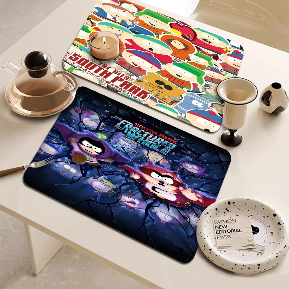 Cartoon S-South Cute P-Park Kitchen Dish Mat Absorbent Dining Table Mats Retro Non-slip Placemat Coffee Dish Tableware Mat