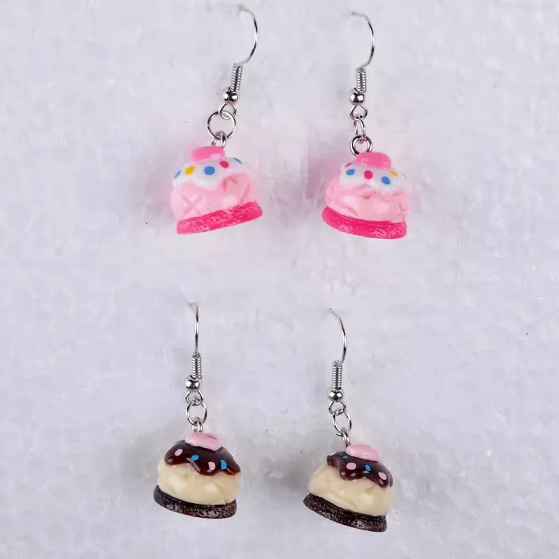 Fashion Resin Kawasaki Food Dessert Birthday Cake Earrings Simulation Fun Fun Food Micro Food Diy Jewelry Accessories Making Gif