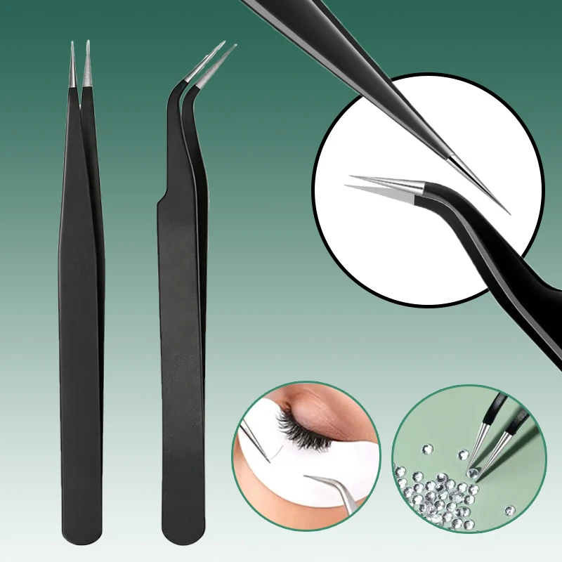 1/2Pcs Precision Tweezers  Antistatic Black Manicure Tool Nail Art Rhinestones Sequins Paillette Picking Nipper Tweezers