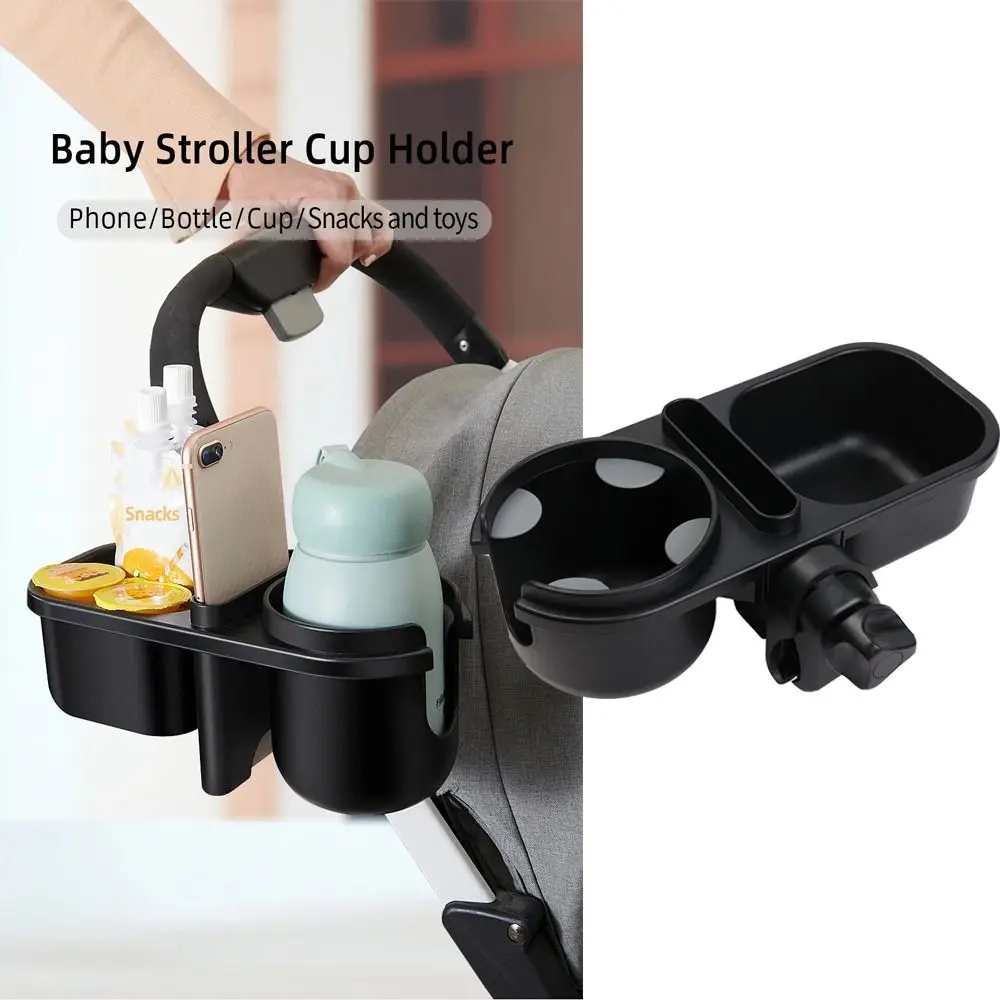 3 in 1 Stroller Bottle Organizer with Phone/Snack Holder Black Stroller Bottles Rack Durable Multifunctional