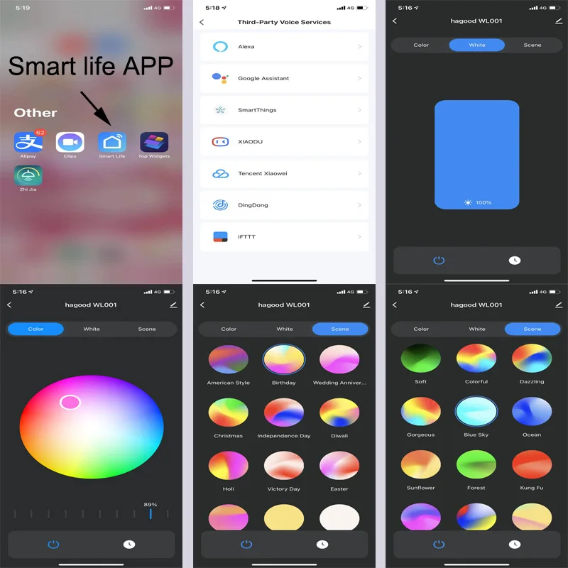 Lâmpada de parede LED regulável para decoração de jardim e quintal, iluminação interior e exterior, impermeável IP65, RGBW, Wifi, Bluetooth, Smart App Control, 9W