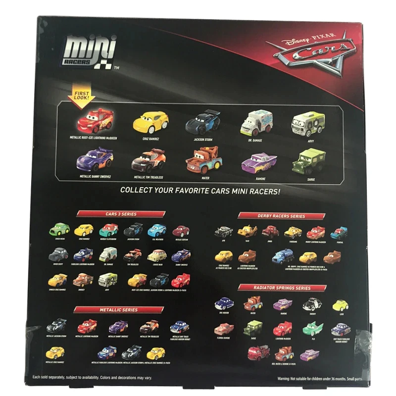 Disney Pixar Cars Mini Racers, paquete de 10 coches, Black Storm, Jackson, Lightning, McQueen, Metal fundido a presión, vehículos de juguete,